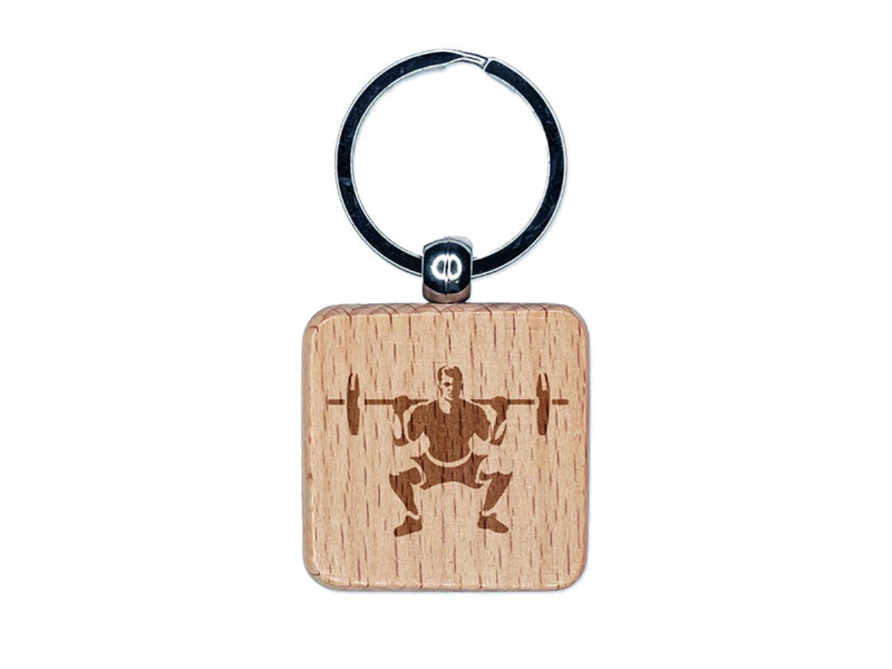 Squat Weightlifting Exercise Workout Gym Engraved Wood Square Keychain Tag Charm